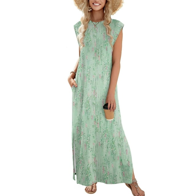 Vestido Zeagoo Maxi floral sin mangas con bolsillos para mujer