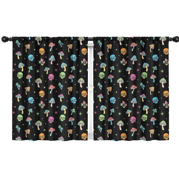 Blackout Kids Curtains,Black Colorful Skull Mushroom Pattern Childrens Insulated Curtains Set Of 2,Bedroom Essentials,Toddler Room Decor 42x54in(106x137cm)