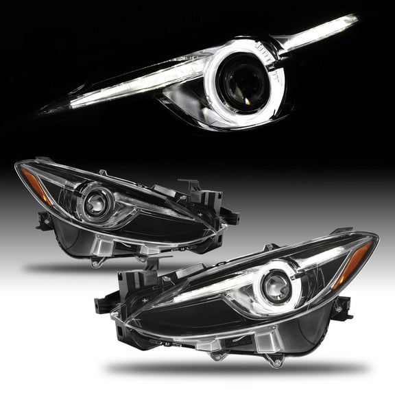 AKKON - [CX5 Style] For 2014 2015 2016 Mazda 3 Mazda3 LED Projector Headlights Pair Black Housing
