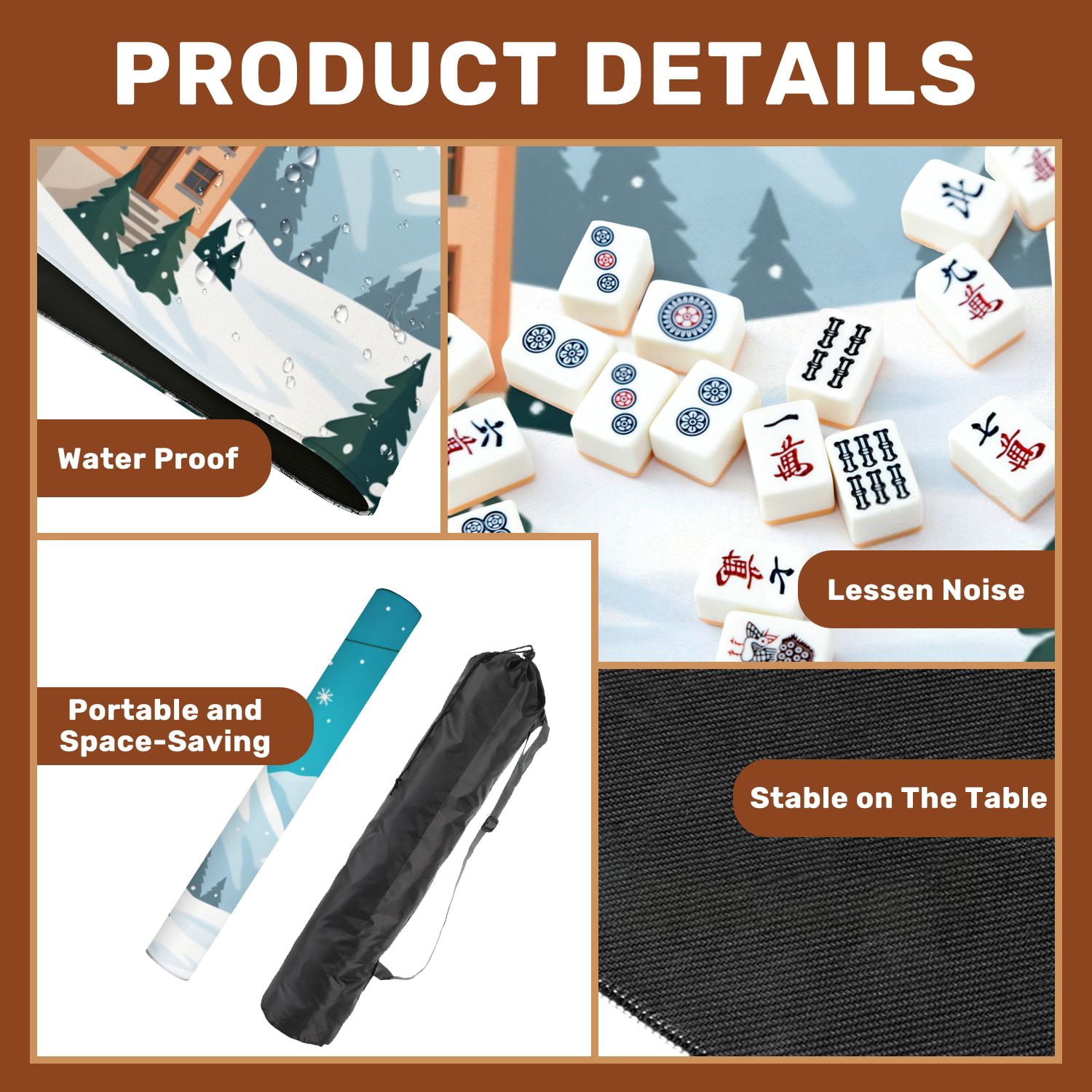 Mahjong Mat 31.5" x 31.5" Ski resort red gondola lift chalet mountain landscape Non-Slip Noise Reduction American Mahjong Tiles Table Cover for Dominoes Poker Card Board Games Gift