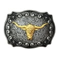 thumbnail image 1 of Hebilla de cinturón dorada con forma de cabeza de toro estilo vaquero occidental para hombre, 1 of 3