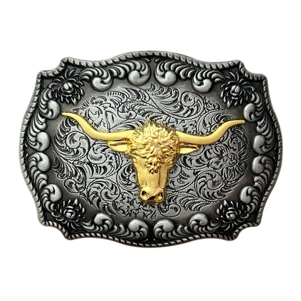 Hebilla de cinturón dorada con forma de cabeza de toro estilo vaquero occidental para hombre