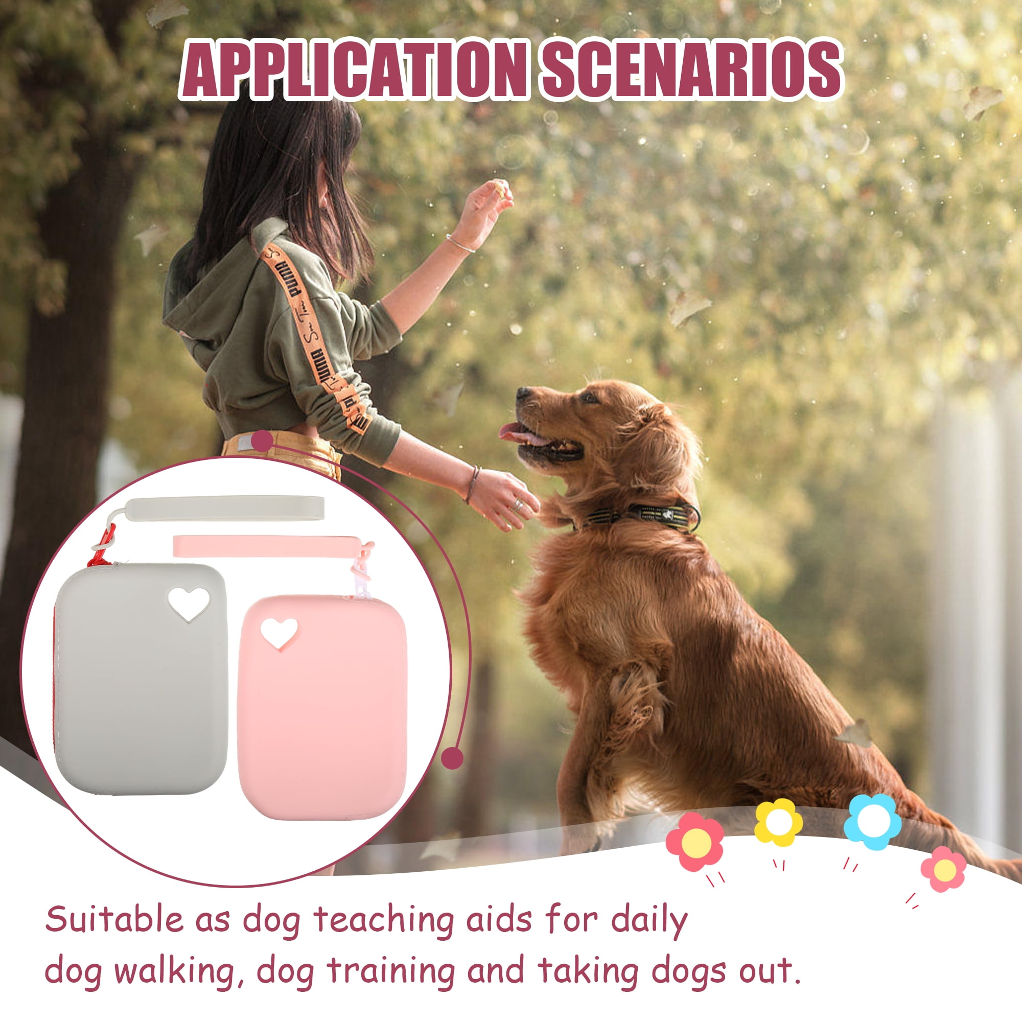 Thinsony 2pieces Dog Walking Made Easy With Portable Silicone Dog Treat Pack Dog Treat Pouch Pet Snack Pack Grey+Pink 1Set