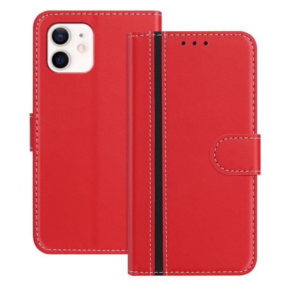Allytechgroup Flip Wallet Phone Case for iPhone 12 Pro / 12 6.1", RFID Blocking PU Leather Built-in Credit Card Slot Stand Shockproof Full Body Protective for iPhone 12 Pro / 12 6.1", Red