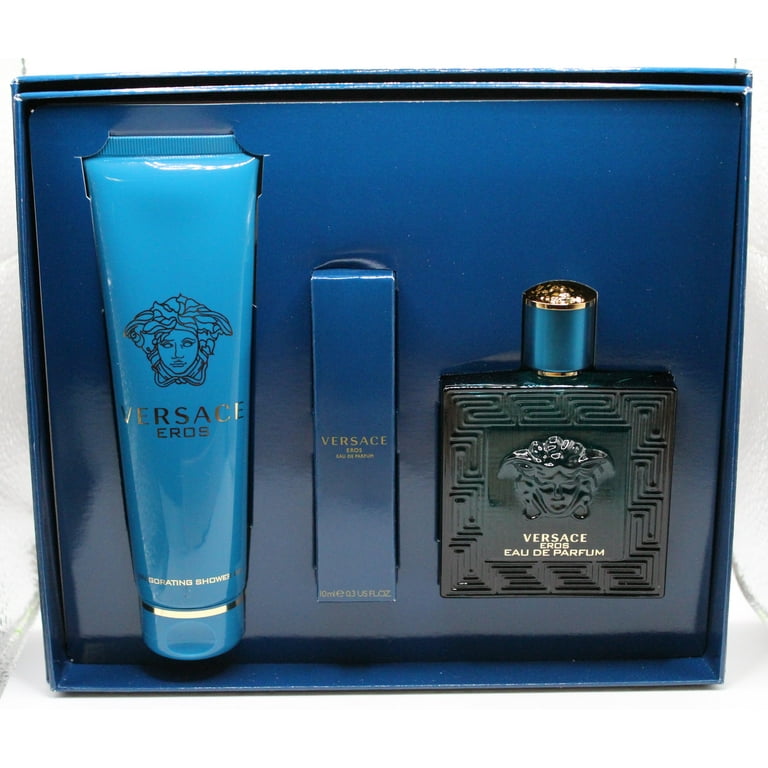 Versace 香水セット (青) Versace Men's Eros Gift Set, Eau De Parfum, Mini Perfume, Shower