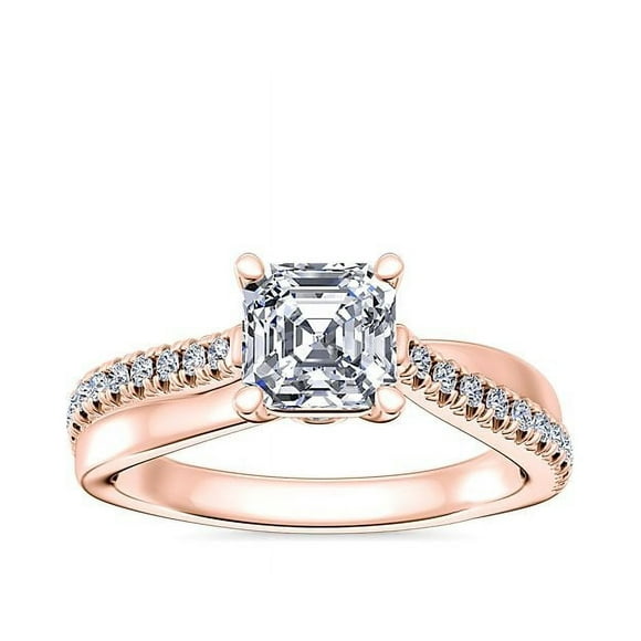 0.70 Ct Brilliant Asscher Cut Natural Diamond Asscher Solitaire with Accents Engagement Ring for her Solid 18K Rose Gold Size 5.5