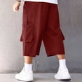 thumbnail image 6 of BVnarty Men's 3/4 Capri Cargo Pants Elastic Waist Drawstring Below Knee Baggy Wide Leg Casual Summer Lightweight Pants with Pockets Wine XXXL, 6 of 9