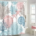 thumbnail image 2 of Small Stall Shower Curtain 36 x 72 Inch, Half Narrow Blue Pink Nautical Coastal Shower Curtain, Summer Tropical Seashell Starfish Coral Beach Ocean Themed Shower Curtain for Bathroom Decor, 2 of 6