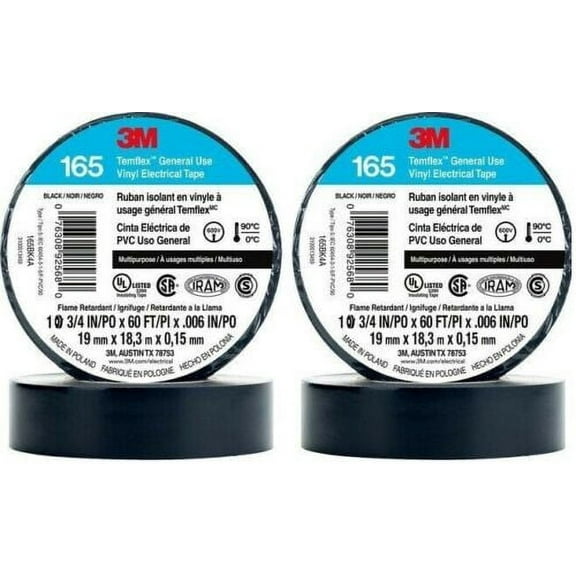 2 3M 1700 Temflex Insulated Vinyl Black Electrical Tape 3/4" x 60' FT