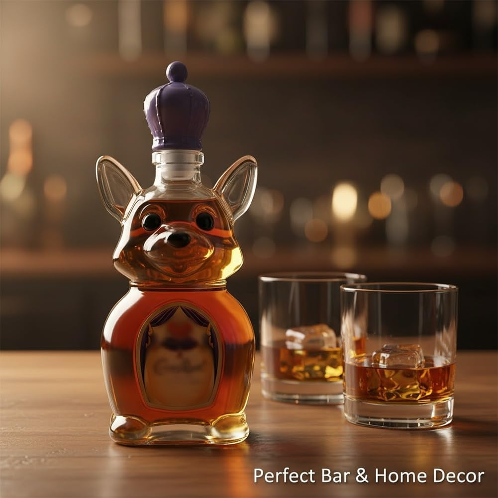 Corgi Crown Royal Whiskey Decanter, Dog Whiskey Bottle, Funny Animal Liquor Bottle for Bar Home Office Decor, Unique Glass Decanter for Wine Lovers and Dog Enthusiasts, Decorative Bottles