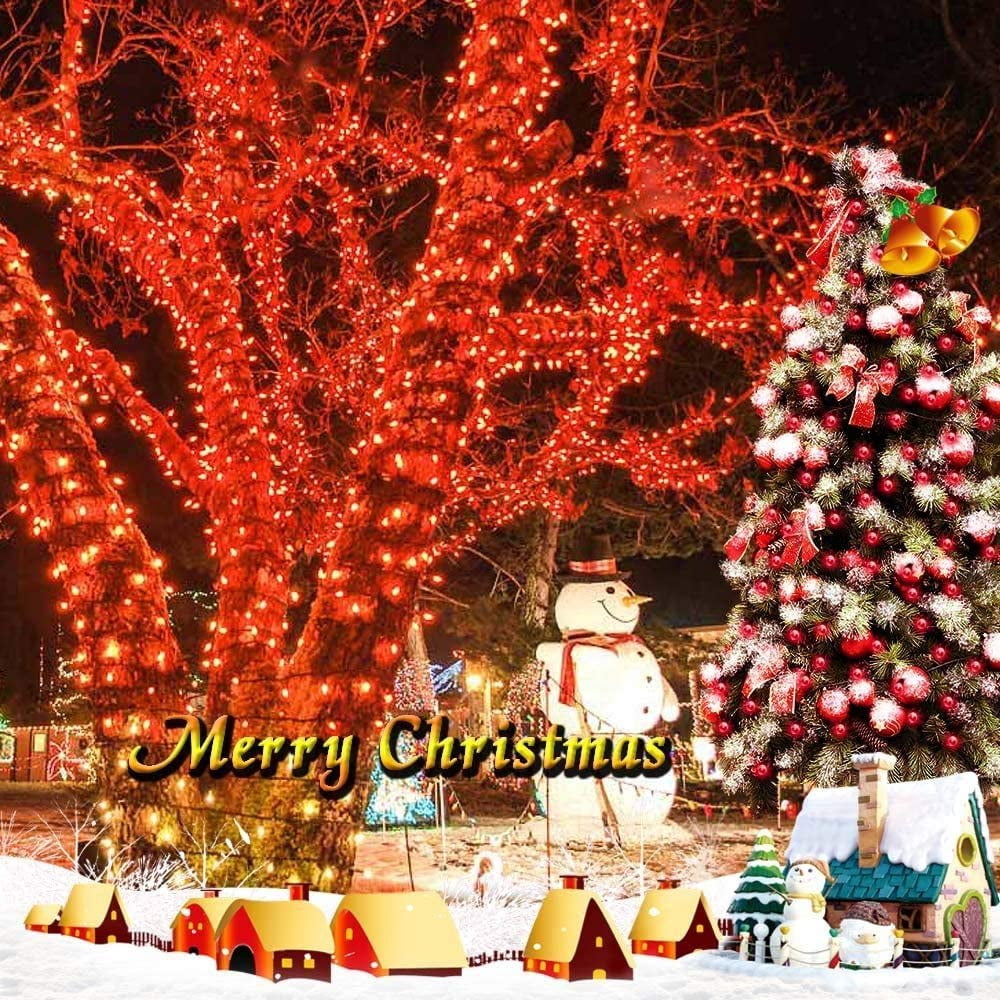 Rirool 2Pack 200 LED Red Solar Halloween Lights - 75.5ft, Waterproof Outdoor String Lights with 8 Lighting Modes for Patio, Tree - Christmas and Halloween Decorations