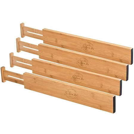 Office Drawer Dividers Elenko Expandable, Adjustable, Stackable Drawer Organizers/Dividers from 100% Natural Bamboo - Best for Kitchen Drawer, Dresser, Bedroom, Bathroom, Office, Desk, Baby Drawer - Pack of 4 ()