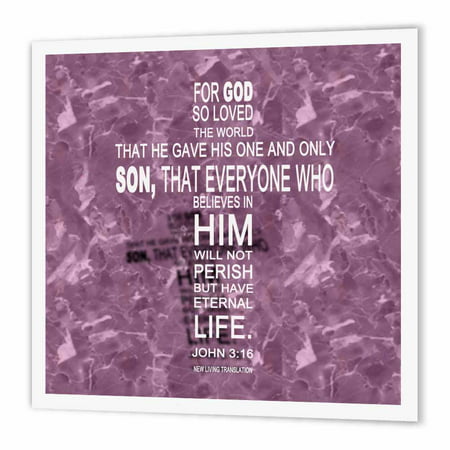 3dRose John 3 16 bible verse in the form of a cross reflected on rose colored granite print, Iron On Heat Transfer, 8 by 8-inch, For White