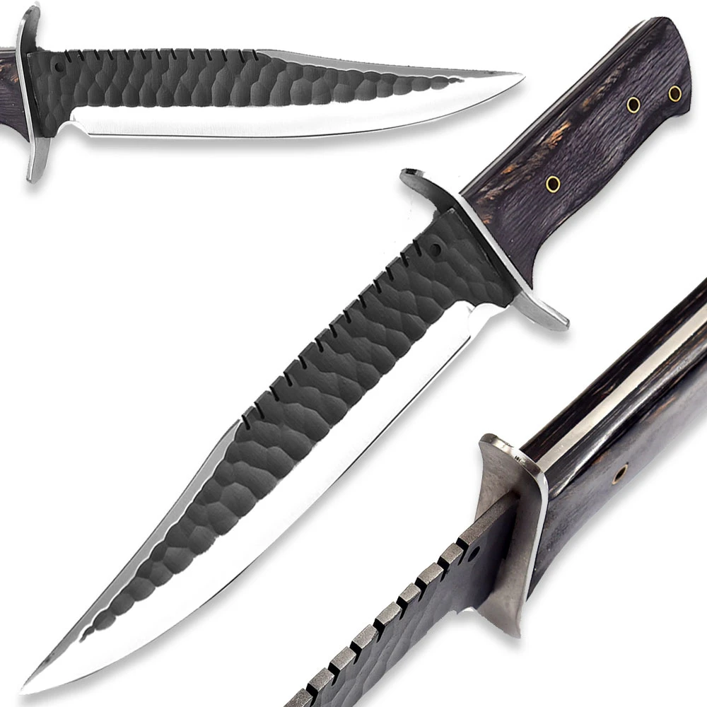 First Blood Rambo Style Survival Hunting Knife, 9.25 Inch 1025 High Carbon Steel Blade, Full Tang with Genuine Leather Sheath