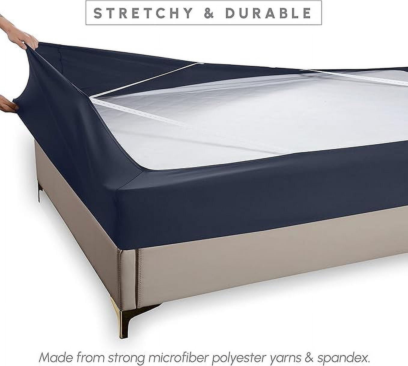 Elegant Comfort Box Spring Cover - Stretchy 4-Way Elastic Jersey Knit Alternative to Bed Skirt, Ultra Soft and Wrinkle-Free, Full, Navy Blue