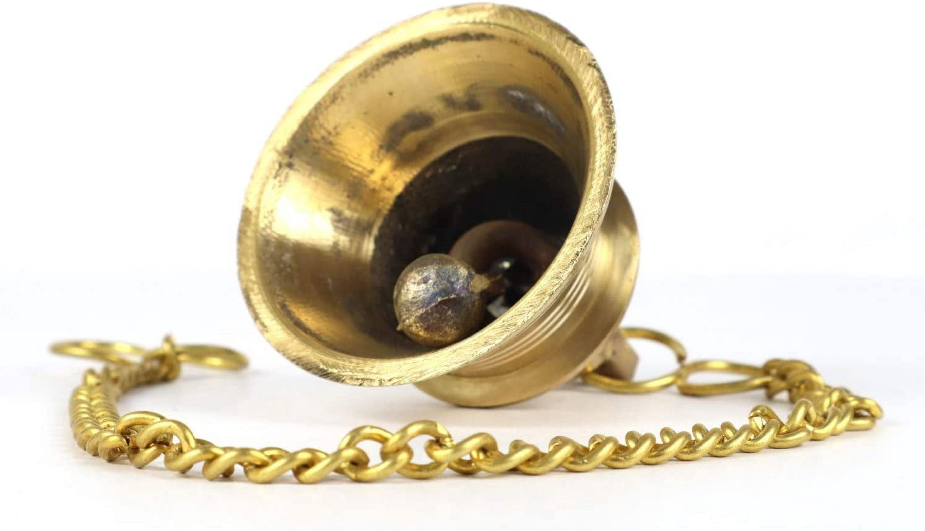 ASHIRWAD Brass Small Bell with 15 inches Chain for hanging at Temples, Housewarming (Bell-01)