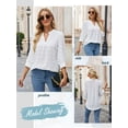 thumbnail image 7 of ZXSXSY Women Notch V Neck Swiss Dots 3/4 Sleeve Solid Color Scoop Hem Blouse, 7 of 7