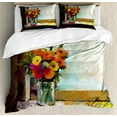 thumbnail image 1 of Gerber Daisy Duvet Cover Set King Size, Colorful Bouquet of Gerberas in a Vase in Front of the Window Painting Style, Decorative 3 Piece Bedding Set with 2 Pillow Shams, Multicolor, by Ambesonne, 1 of 3