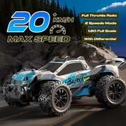 High Speed 1:20 Scale Fast RC Car, 20 KM/H, 2.4Ghz Remote Control, Off-Road Racing Vehicle with LED Lights, 2 Speed Modes, Hobby Grade All Terrain Trucks for Adults and Boys