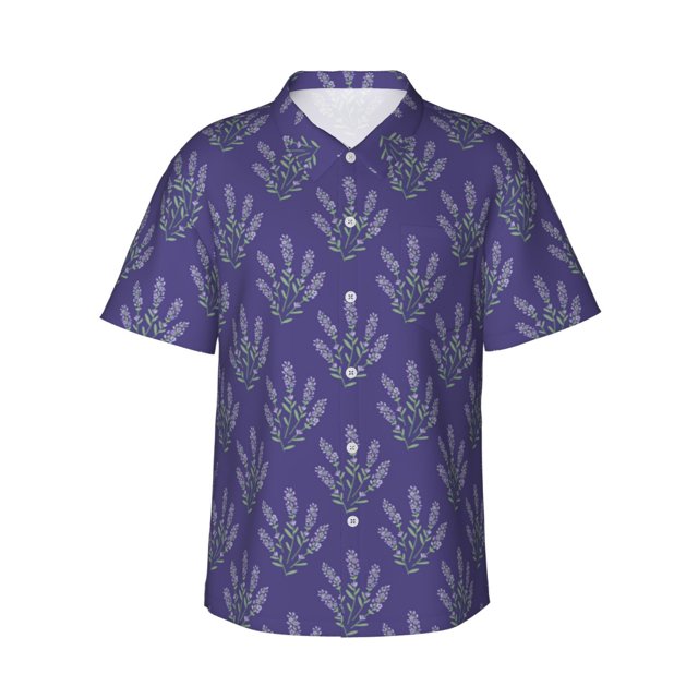 Fotbe Lavender Flowers Camisa Hawaiana para Hombre Unisex – Camisa Casual de Verano con Botones de Manga Corta de Algodón y Lino,Medium