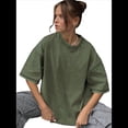 thumbnail image 3 of Camisetas Oversize para Mujer, Camisetas Vintage de Algodón, Cuello Redondo, Corta, Túnicas Lavadas de Verano. Verde XL, 3 of 9