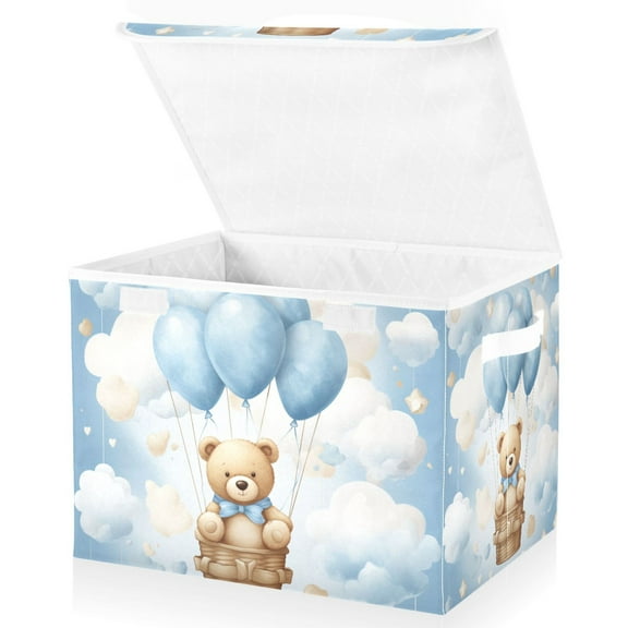 Large Lidded Foldable Storage Baskets Cubes Boxes Lids Bin for Home Bedroom Office Bear Balloon in Clouds