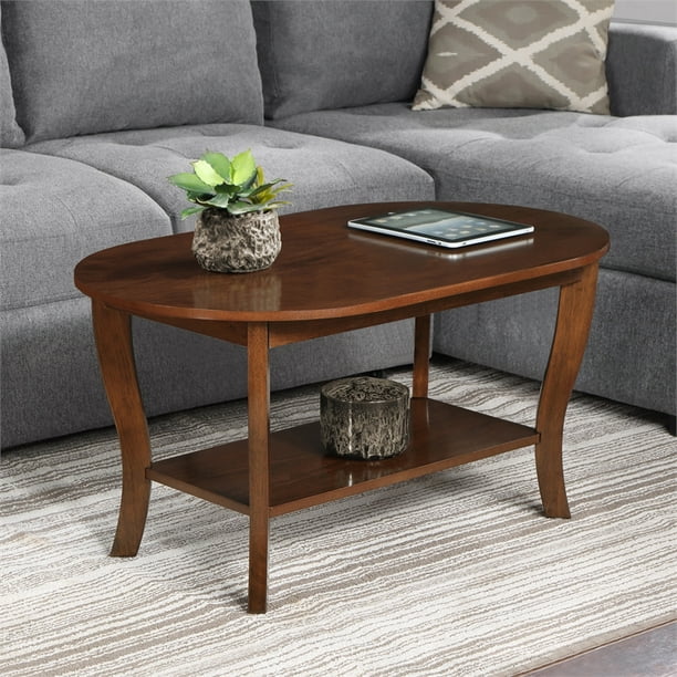 American Heritage Oval Coffee Table with Shelf in Espresso Wood