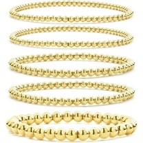 Gold Plated Beaded Bracelet For Women Set 14K Gold Plated Bead Stretch Bracelet Stack Trendy Gold Jewelry For Women