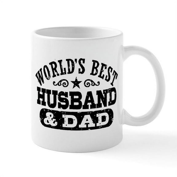 CafePress - World's Best Husband And Dad Mug - 11 oz Ceramic Mug - Novelty Coffee Tea Cup