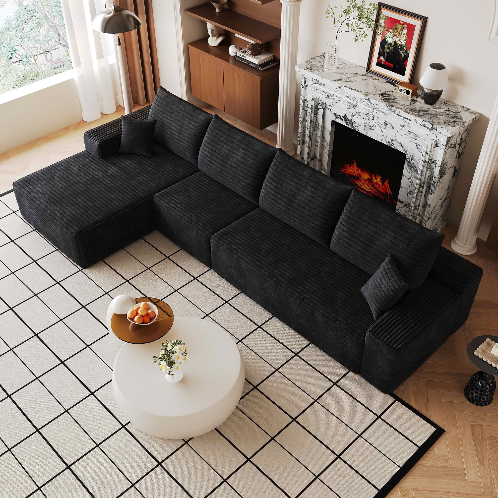 MAYEERTY 135 Inch L‑Shape Cloud Sectional Couch with Chaise, Modern Modular Deep‑Seat Sofa, Plush Corduroy Upholstered Couch, No Assembly Required for Living Room Bedroom Apartment