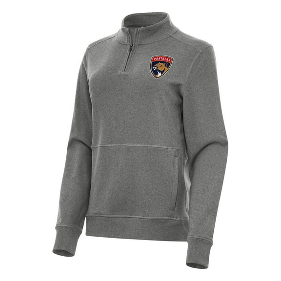 Women's Antigua Heather Black Florida Panthers Crush Quarter-Zip Fleece Sweatshirt