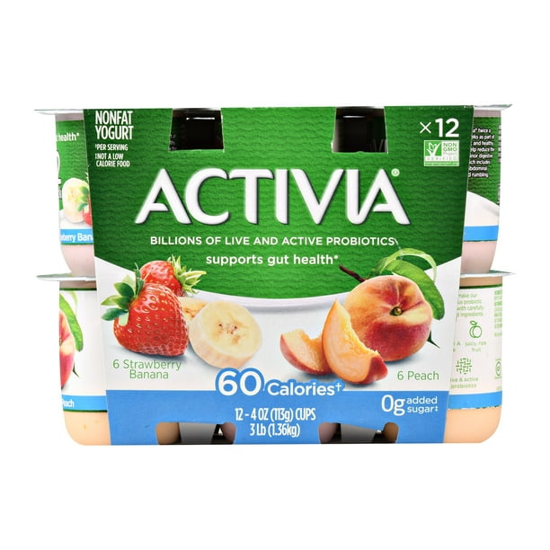 Activia Light StrawberryBanana & Peach Nonfat Yogurt, 4 oz, 12 ct