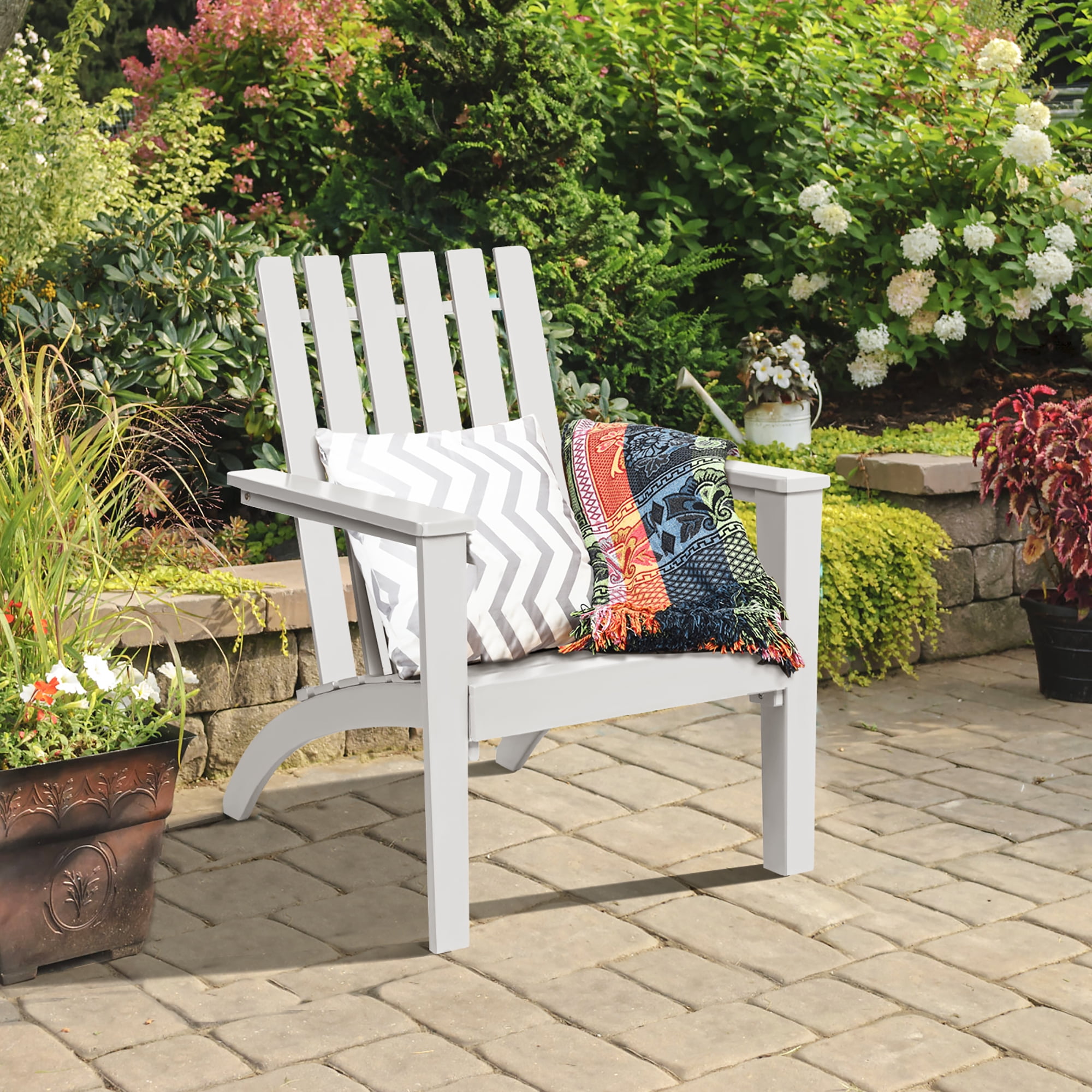 Costway Patio Adirondack Chair Acacia Wood Lounge Armrest Garden Deck White