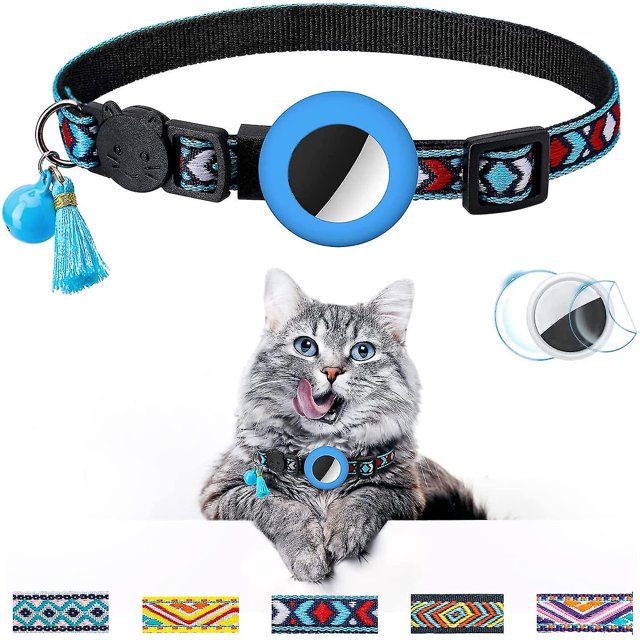 Collar para gatos Airtag con cascabel, ajustable y desmontable, funda de silicona compatible con Apple Airtag.