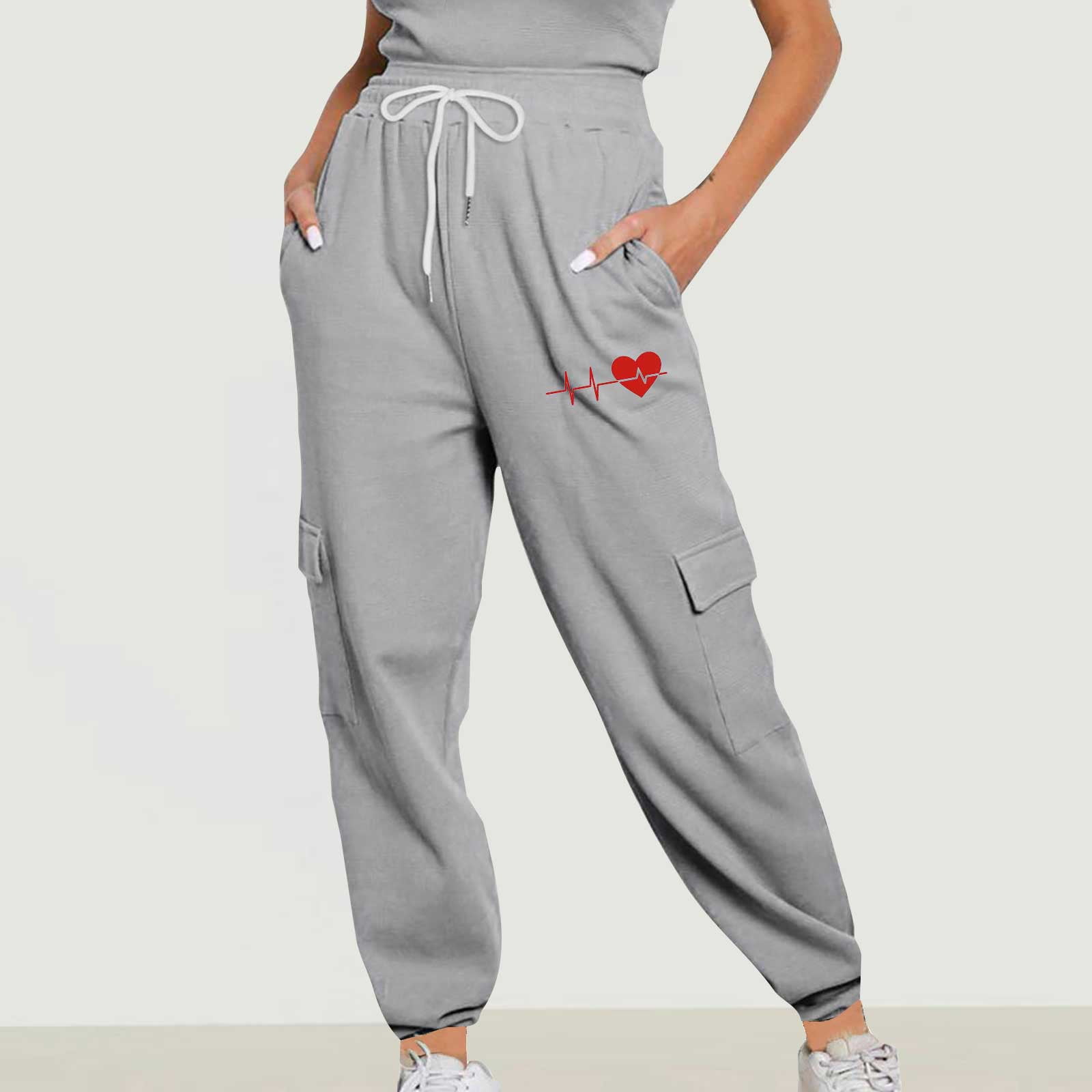 PXLKNZH Womens Lounge Pants Trendy Heart Print High Rise
