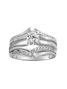 Ring Enhancers Product Image White Natural Diamond Two Rows Solitaire Enhancer Guard Wrap Ring In 10k Gold 0 15
