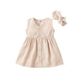 thumbnail image 1 of Xingqing Robe Sans Manches en Velours Côtelé pour Bébé Fille avec Bandeau Robe de Princesse pour Fête Jupe Tenues d'Été, 1 of 7