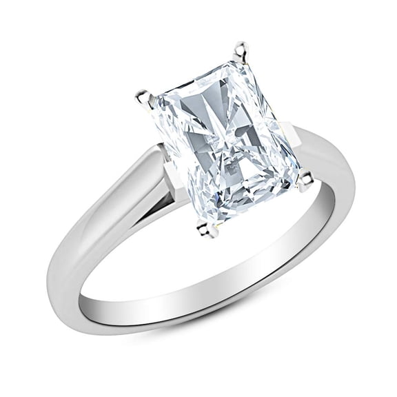 14K White Gold 3/4 Carat Lab Grown Solitaire Radiant Cut Cathedral IGI Diamond Engagement Ring (0.75 Ct,H-I VS2-SI1