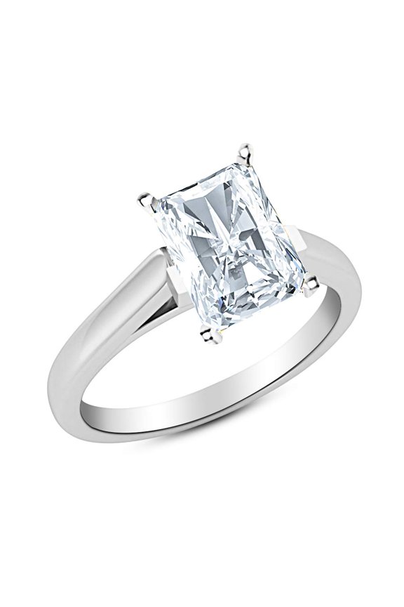 14K White Gold 2 Carat Lab Grown Solitaire Radiant Cut Cathedral IGI Certified Diamond Engagement Ring (2 Ct,H-I VS2-SI1