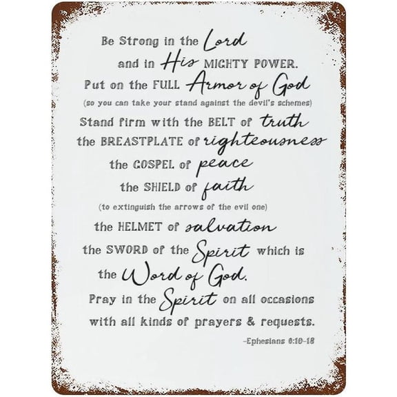 Vintage Metal Tin Signs Armor of God Scripture Ephesians 6:10-18:00 Wall Art for Pub Bar Kitchen Garden Bathroom Home Decor, 12x16 Inches Minimalist