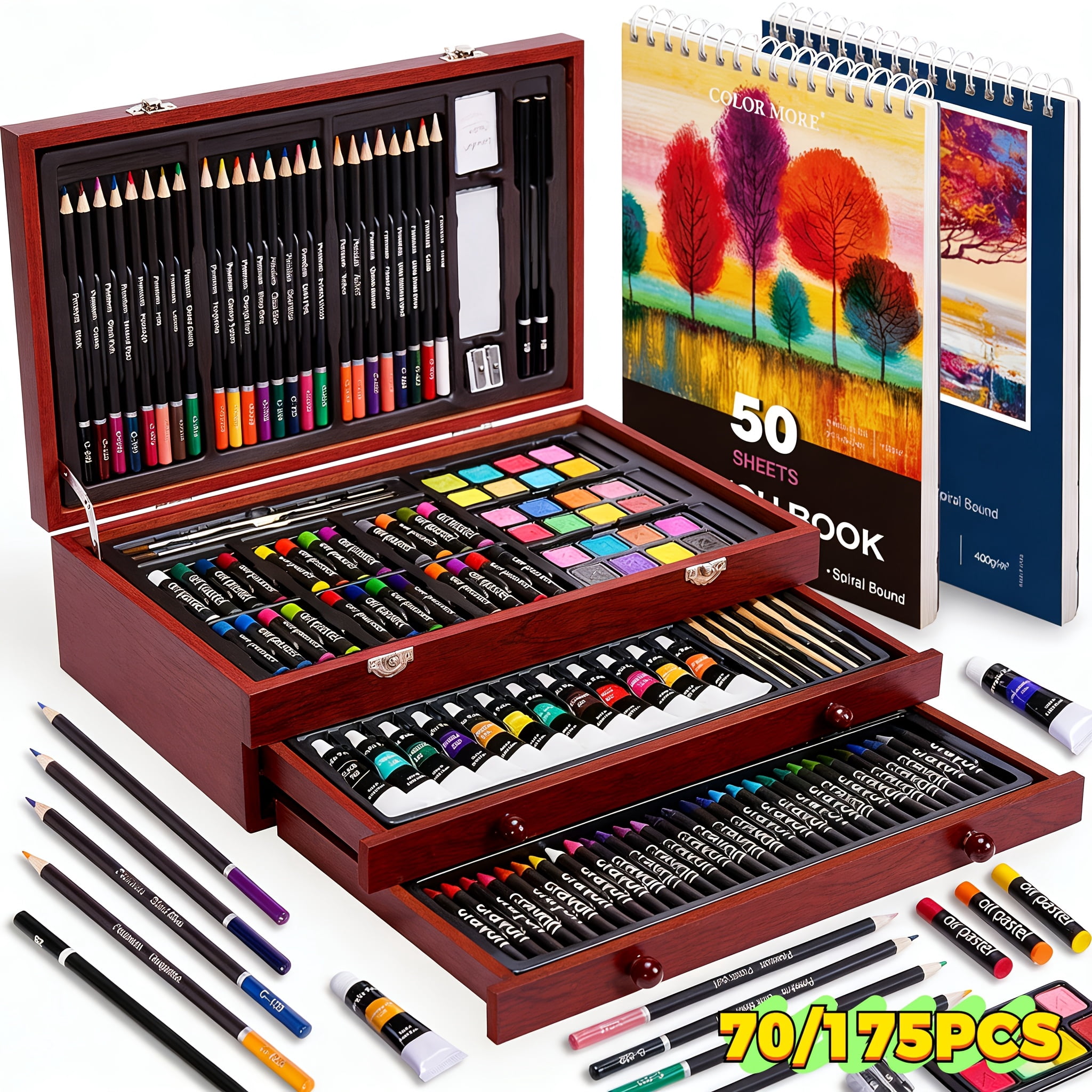 175-Piece Art Brush & Painting Supply Organizer, Portable Case for Watercolor, Crayons & Markers