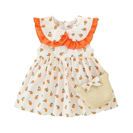 

IROINNID Toddler Girl s Sleeveless A-line Dress Pretty Floral Print Round Neck Peter Pan Lapel Princess Dress 1-4Years