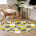 thumbnail image 5 of 3ft Washable Round Rug, Mid Century Non-Slip Circle Area Rug for Bedroom Bedside, Yellow Grey Abstract Retro Geometric Modern Soft Indoor Floor Mat for Home Decor, 5 of 9