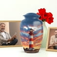 thumbnail image 6 of JAGASY Lighthouse Large Urn for Human Ashes Keepsake - Set of 5 Cremation Urns for Husband - Blue Small Urn for Ashes Adult Male - Sunset Orange Clouds Decorative Urns - (1 Large,10", 4 Small, 3"), 6 of 7