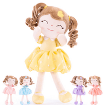 Gloveleya Baby Girl Gifts Plush Dolls Curly Hair Doll Soft Girls Toy Love Heart Yellow Dress 16 Inches