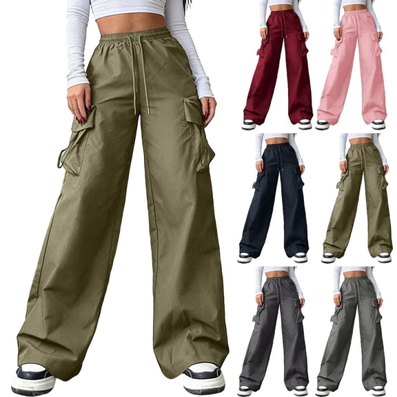 Mifsaly Lightweight Cargo Pants for Women High Waisted Wide Leg Joggers with Pockets Relaxed Fit Y2K Outdoor Hiking Casual Summer Clothes Army Green,XXS