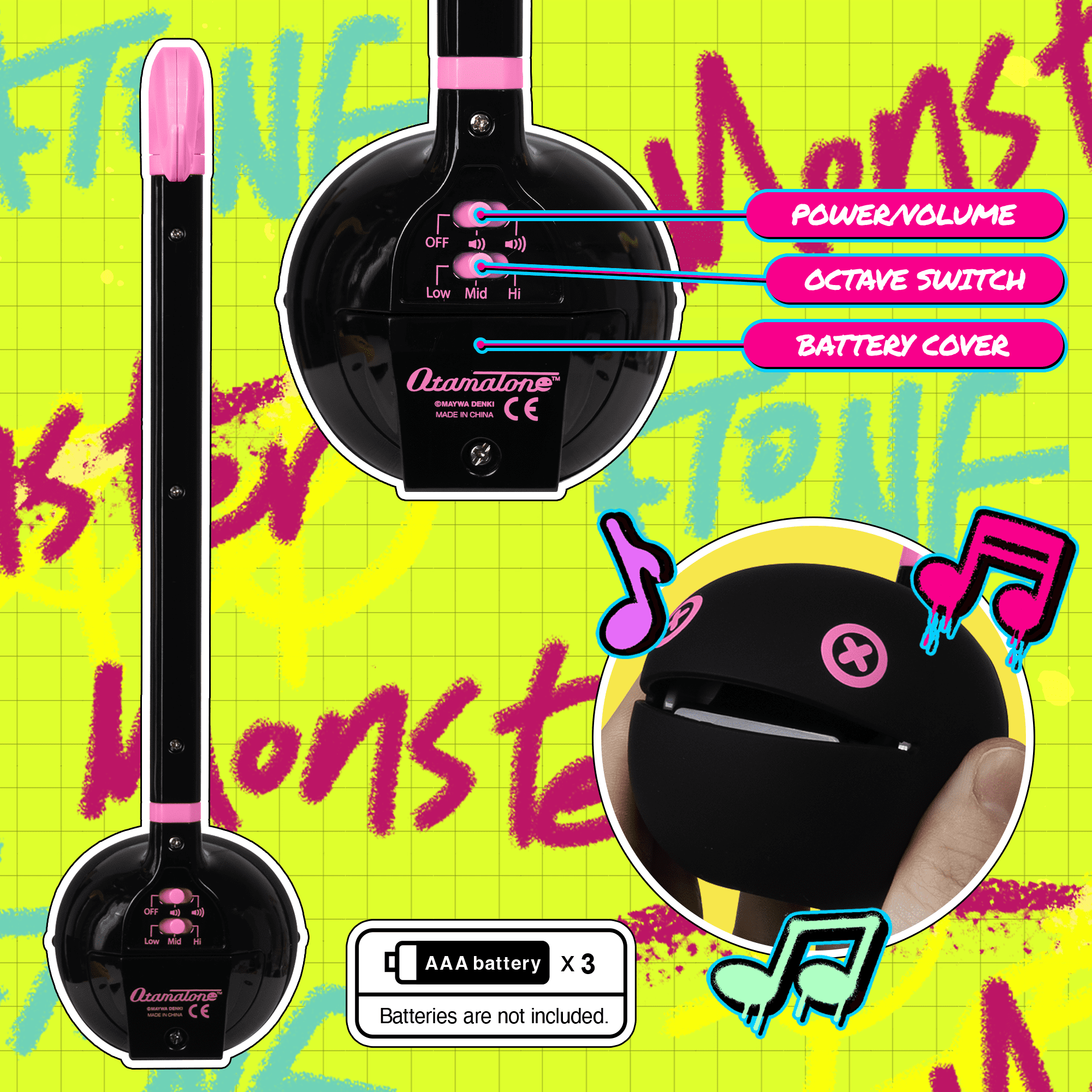 Otamatone Monster Electronic Portable Music Instrument / Synthesizer Toy from Japan by Maywa Denki (Officially Licensed) [English Instructions] - Pink