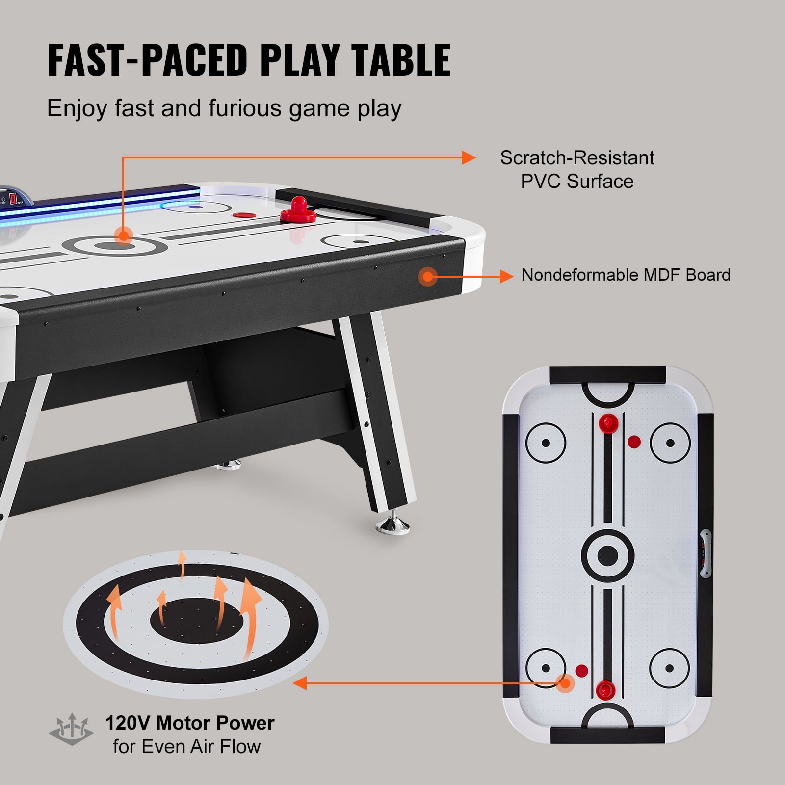 KFFKFF Air Hockey Table, 72" Indoor Hockey Table for Kids and Adults, LED Sports Hockey Game w/2 Pucks, 2 Pushers& Electronic Score System, Arcade Gaming Set for 4 player Home