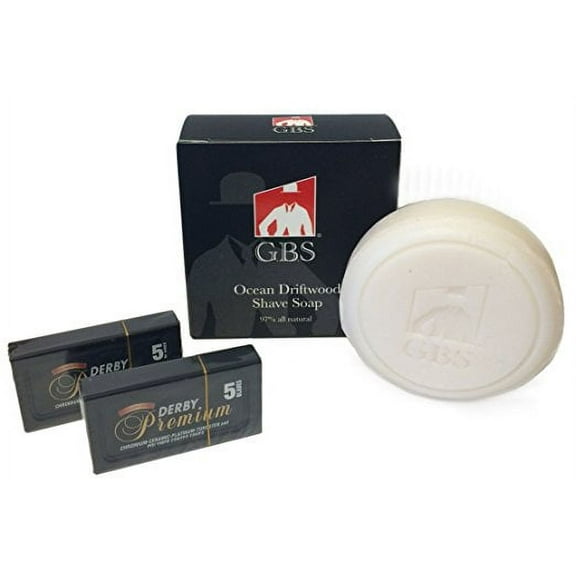 Derby 10 Pack Premium Super Stainless Double Edge Blades comes with GBS Ocean Driftwood 97% All Natural Shave Soap