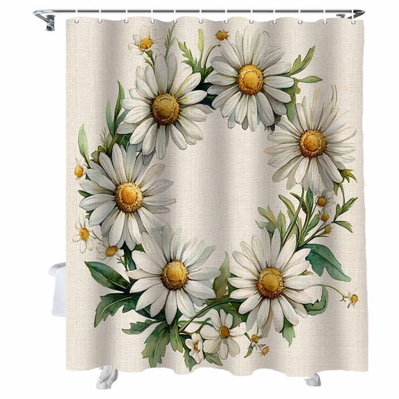 Shower Curtains Daisy Floral Wreath Bath Curtain Vintage Leaves Flower Waterproof Bathroom Shower Curtain Set with Hooks Decoration 36 x 72 Inches